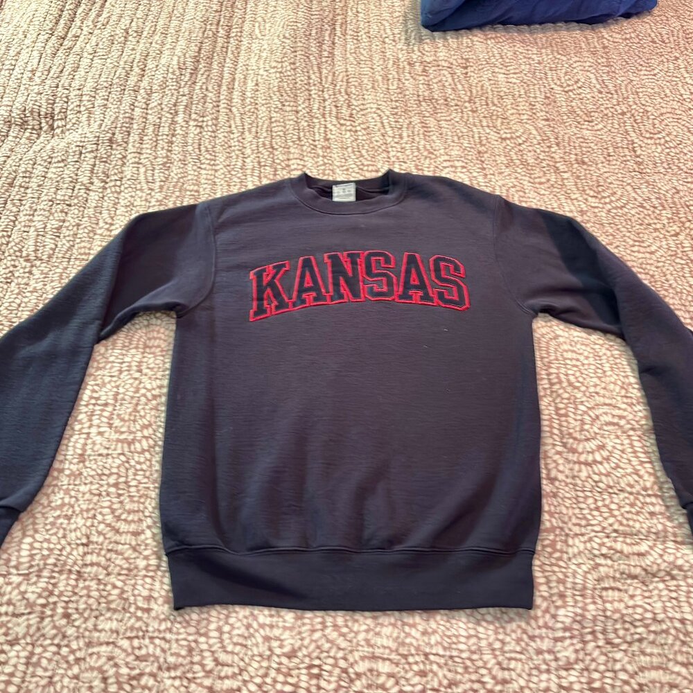 Men's Champion Kansas KU Navy Sweatshirt Sized Small